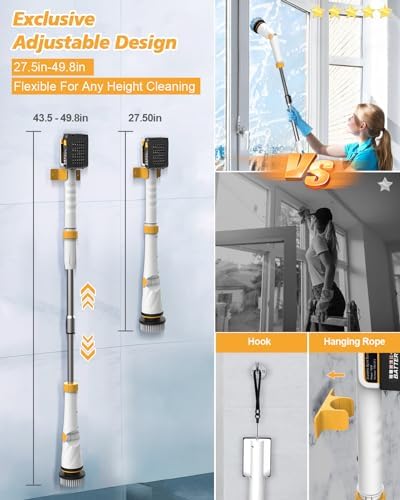 4000mAh Battery Electric Spin Scrubber, 1200 RPM Power Electric Scrubber for Cleaning,3 Speed Adjustable Handle Cordless Shower Cleaning Brush.