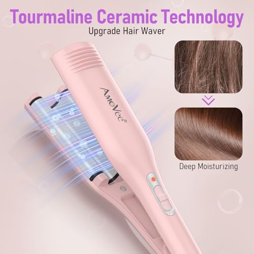 Hair Crimper, Professional 1/2 Inch Curling Iron, 3 Ceramic Barrels Hair Waver with Small Negative Ions, Dual Voltage for Home and Travel