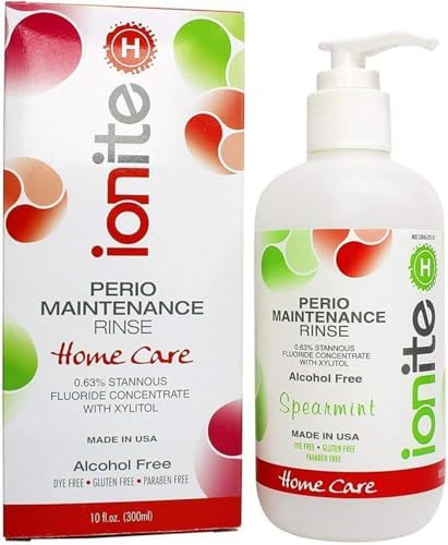 Ionite-H Home Care 0.63% Stannous Fluoride Perio Maintenance Rinse Mouthwash - with Mixing Cup/Shaker and Dispensing Pump (10 Fl oz, Spearmint)