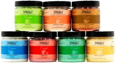 Hot Tub & Spa Bath Salt Aromatherapy Crystals - Spazazz Escape Collection 4 Oz 7-Pack Sampler & Hot Cold Towel - Lavender, Lime Coconut, Green Tea, Vanilla Jasmine, Kiwi Pear, Grapefruit, Pomegranate