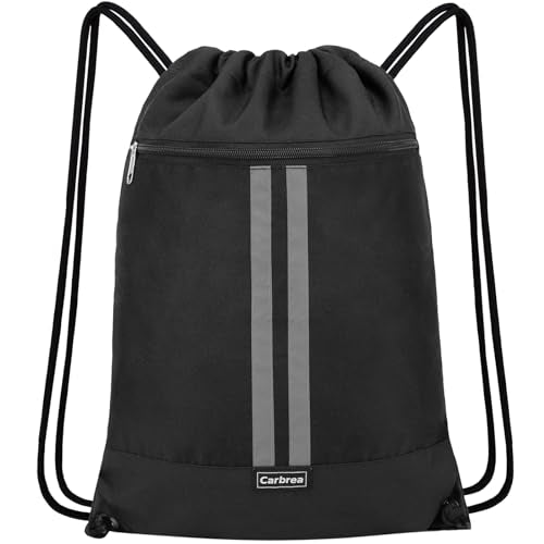 Carbrea Drawstring Backpack - Drawstring Bags with Front Pocket Foldable String Backpack Sackpack for Gym Sport Excursions - Black