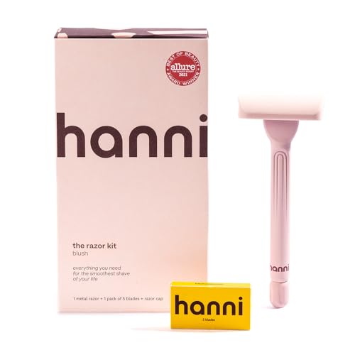 HANNI Weighted Dermaplane Razor with Blades, Safety Shaver for Women, Bikini and Sensitive Area Hair Remover, Smooth Glide Long Handle, Blush