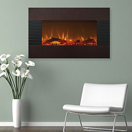 Northwest 36-Inch Electric Fireplace - Modern Mahogany Fireplace with Wall Mount, Floor Stand, Remote, and Adjustable Heat and Brightness