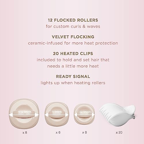INFINITIPRO BY CONAIR Ceramic Flocked - Hot Rollers for Long, Medium, and All Hair - Hair Curler - Hair Roller Clips Included - 1 1/4-inch, 1-inch, and 3/4-inch Rollers