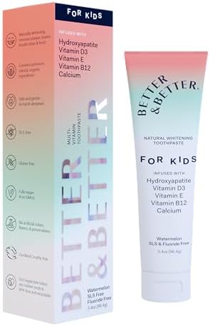 Better & Better Kids Toothpaste | Natural Hydroxyapatite Toothpaste Infused w/Calcium & Vitamins D, E, B12 | Fluoride & SLS Free for Sensitive Brushers | Watermelon Flavor | 3.4oz, 1 Pack
