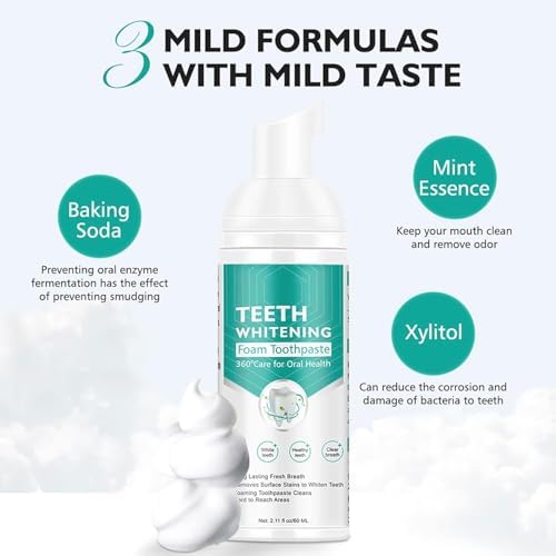 2PCS Foam Toothpaste, Whitening Baking Soda Toothpaste, Ultra-fine Mousse Foam Deeply Cleaning Gums, for Great Oral Care & Whitening Result Blueberry and Mint