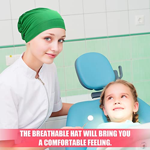 10 Pcs Soft Bouffant Caps with Buttons, Gourd-shape Caps Stretch Bouffant Hat Stretchy Headband Turban (Stylish Colors)