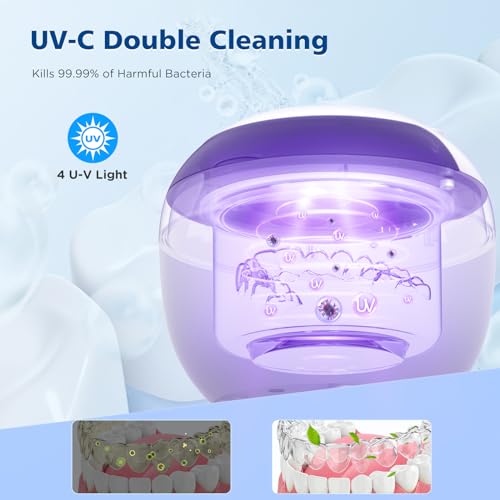 45kHz Ultrasonic Retainer Cleaner Machine, 200ML Denture Cleaner, 4 Modes with Digital Timer Mouth Guard Cleaner for Aligner, Night guard, Braces, Toothbrush, Jewelry and More (White)