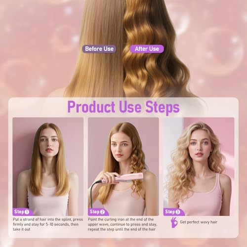 Hair Crimper, Professional 1/2 Inch Curling Iron, 3 Ceramic Barrels Hair Waver with Small Negative Ions, Dual Voltage for Home and Travel