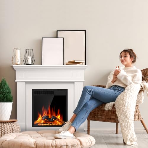 43” Electric Fireplace Mantel Freestanding Electric Fireplace, Remote Control, Adjustable Led Flame, 750W/1500w PEARLWHITE