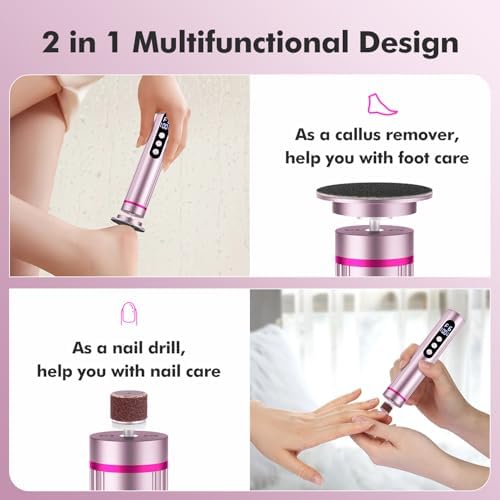 2 in 1 Electric Foot Callus Remover Cordless, 13000RPM Professional Feet Pedicure Tools for Dead Skin, Rechargeable Metal Foot Sander & Nail File with 9 Speed Level and 40Pcs Sandpaper Discs