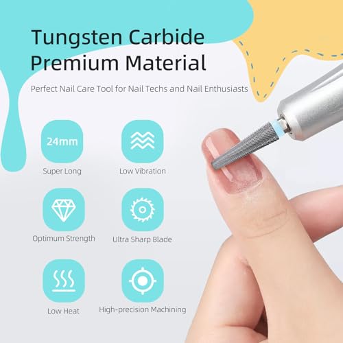 24mm Super Long 5 in 1 Nail Drill Bits, Cross Tapered Carbide Bit, 3/32" Two-way Rotate for Both Hand, Remove Acrylic Nails/Gel, Electric File Tool Drills Manicure Accessories (2XF)