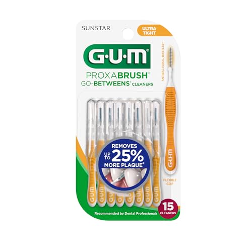 GUM Proxabrush Go-Betweens - Ultra Tight -Interdental Brushes - Soft Bristled Dental Picks for Plaque Removal Health - Safe for Braces & Dental Devices, 15 Count