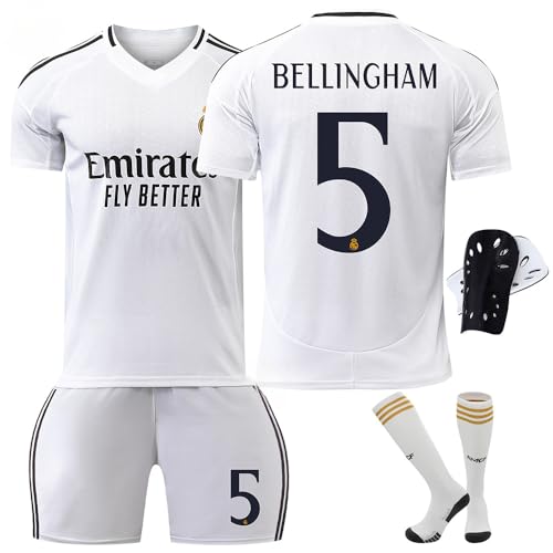 Boys Real Bellingham Madrid #5 Kids Soccer Jersey Kit Home Youth Soccer Jersey Shorts Socks knee pads Set (Home RONALD0#7, Adult XL)