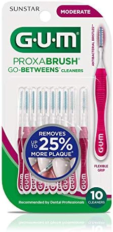 GUM Proxabrush Go-Betweens - Moderate - Interdental Brushes - Soft Bristled Dental Picks for Plaque Removal Health - Safe for Braces & Dental Devices, 10ct (Pack of 6)