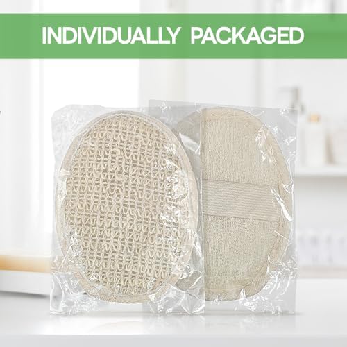 (10 Pk) Individually Wrapped Loofahs, Natural Loofah Luffa Pad Sponge Pouf Brush for Travel Bath Shower - Beige