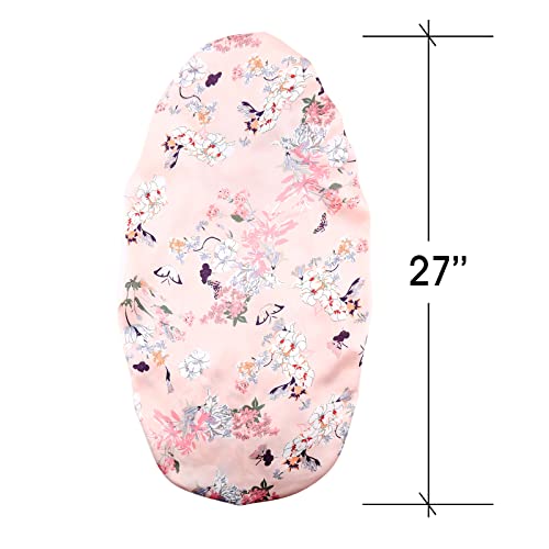 2pcs Extra Long Hair Satin Bonnet for Women, Single-Layer Night Sleep Cap Bonnet with Elastic Band for Braids/Dreadlocks/locs/Curly/Long Hair (Black+Pink Flower)