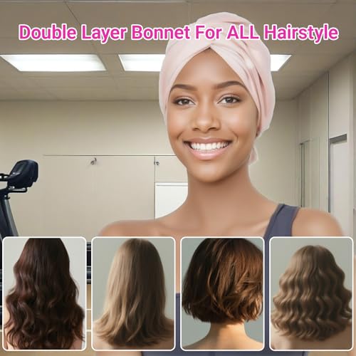 2Pcs Adjustable Silk Hair Bonnet For Sleeping, Sleep Cap With 2 Pcs Scrunchies, Silk Hair Wrap For Sleeping Women For Curly Hair, Natural Hair Care Night Caps (Pink)