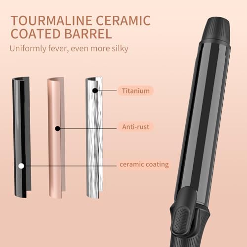 1 1/4 Inch Curling Iron with Clipped Tourmaline Ceramic Barrel Professional 1.25 Inch Hair Curler up to 450°F Dual Voltage for Traveling 60 Mins Auto Off Suit for Different (Black, 1.25 Inch)