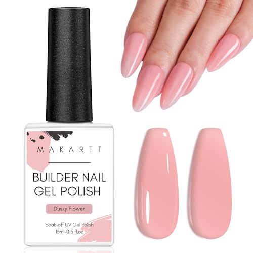 Makartt Builder Nail Gel, 7 in 1 Dusky Flower Gel Nail Polish Apex Building Strengthener Extension Thickening Repair Rubber Base Coat Rhinestone UV Gel in a Bottle, 15ML