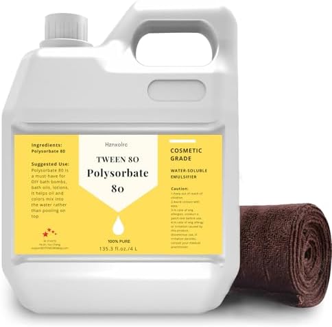 135 FL Oz Polysorbate 80 for Bath Bombs, Premium Polysorbate 80 (Sorbitan Oleate) Liquid, 100% Pure, Cosmetics Grade, Gentle on Skin, Suitable for Making Lotions, Shampoos, Body Washes and More