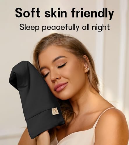 2pcs Silk Satin Bonnet Hair Wrap for Sleeping, Adjustable Strap Curly Natural Hair Night Caps for Women Men(Black&Black)