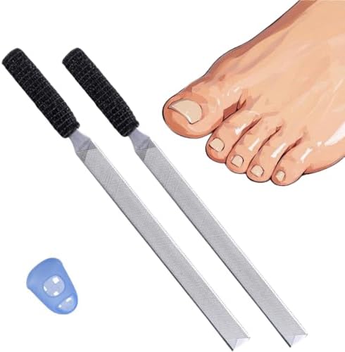 2-Piece Stainless Steel Toenail File for Thick Nails | 4-Sided Design with Non-Slip Grip & Thumb Protector | 7" Durable Metal Nail File for for All, Elderly & Dogs