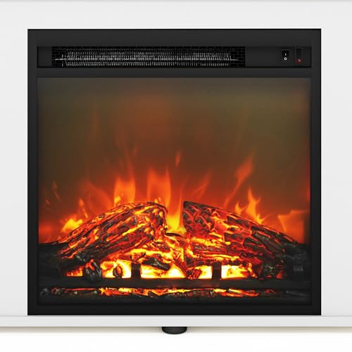 Furinno Jensen Entertainment Center Stand with Fireplace for TV up to 55 Inch, Corded Electric, White