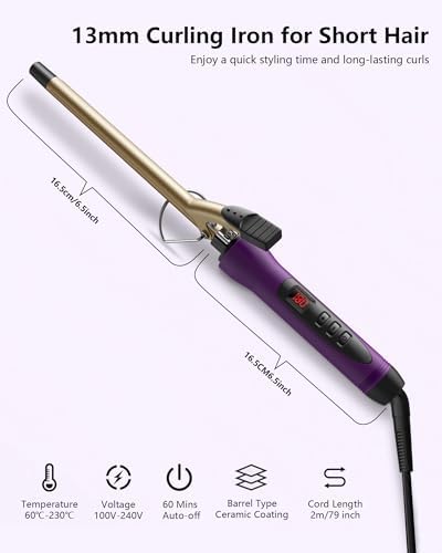 1/2 Inch Small Curling Iron Wand for Short & Long Hair, Half Inch Curling Iron Ceramic Small Barrel Curling Iron Tiny Curling Wand with Adjustable Temperature, Include Heat Resistant Glove