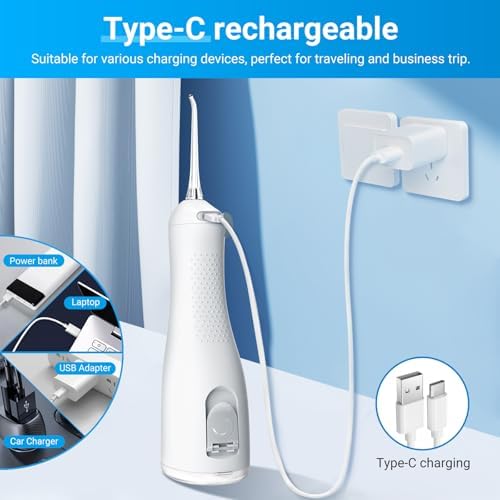 Betterchoi Water Flossers for Teeth, Portable Cordless Water Dental Flosser Teeth Pick – 4 Cleaning Modes, 1800 Pulses, 300ML Tank, IPX7 Waterproof, USB Type-C Charging for Home Travel, White