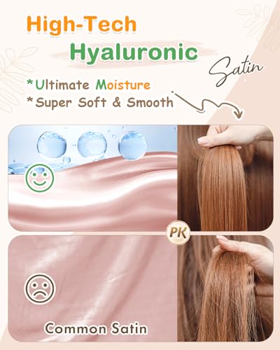 BONNET QUEEN Silk Bonnet for Sleeping Women HYALURONIC Acid Reversible Double Layer Satin Bonnet Night Sleep Cap Wrap for Curly Hair with Adjustable Tie Band & Scrunchie, Cream Pink & Rose Gold