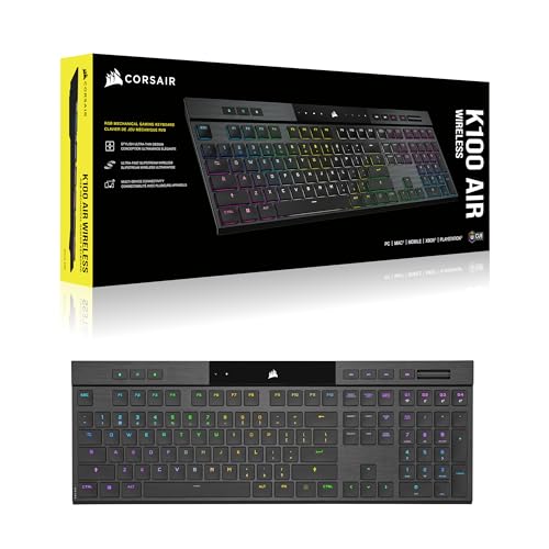 Corsair K100 AIR Wireless RGB Mechanical Gaming Keyboard - Ultra-Thin, Sub-1ms Slipstream , Low-Latency Bluetooth, Cherry MX Ultra Low Profile Keyswitches - NA Layout, QWERTY - Black