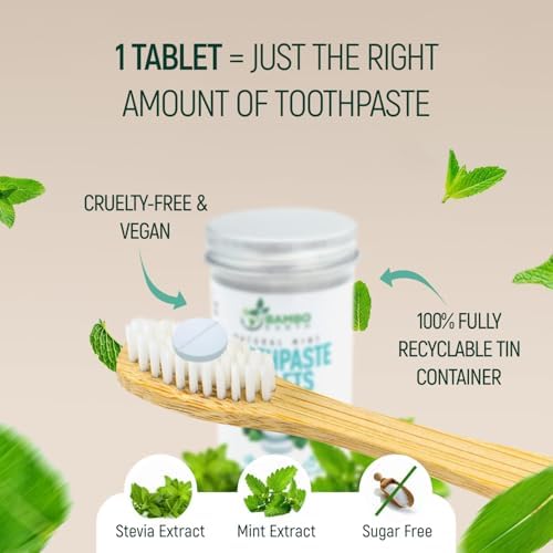 200 Pack Natural Toothpaste Tablet Bits - Chewable Mouthwash Whitening Bite Tablets for Teeth SLS & Fluoride Free Eco & Travel Friendly - Zero Waste Packaging - Mint & Activated Charcoal (Peppermint)