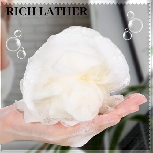 12 Pcs Travel Size Loofah Individually Wrapped, Small Shower Puff Bath Sponge Pouf Ball Bulk Mesh Bath Puff Mini Loofah Sponge with Case Bulk for Shower Care (25g,Colorful)