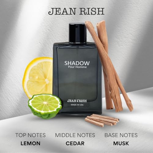 Jean Rish Shadow Pour Homme Eau De Toilette for Men (3.4 Fl Oz / 100ml) with Lemon, Cedar & Bergamot Notes - Long Lasting and Luxury Fragrance