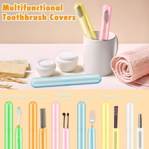 HOFASON 48PCS Large Travel Toothbrush Case Holder, Toothbrush Holders Bulk, Kids Classroom Plastic Pencil Case 8x1.2x0.8 inches, Portable Toothpaste Case Cover Protector for Travel Use (6 Colors)