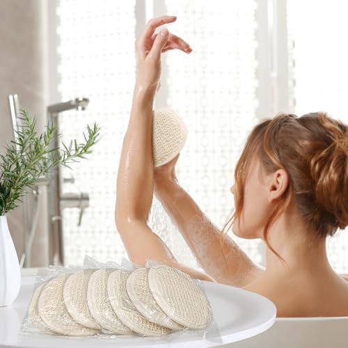 (10 Pk) Individually Wrapped Loofahs, Natural Loofah Luffa Pad Sponge Pouf Brush for Travel Bath Shower - Beige