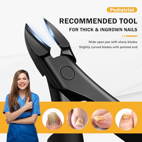BEZOX Toe Nail Clippers for Thick Toenails for Seniors – Raised Cutting Edge Ingrown Toenail Clippers, Ergonomic Design Toenail Scissors for Thick Nails, Podiatrist Recommended - Black
