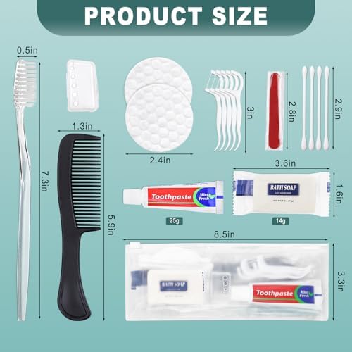 50 Sets Personal Hygiene Kit Bulk, Disposable Toothbrushes with Toothpaste Floss Comb Soap Cover and Vanity Kit, Toiletry Kits Homeless Supplies Bulk for Women,Men,Travel,Homeless