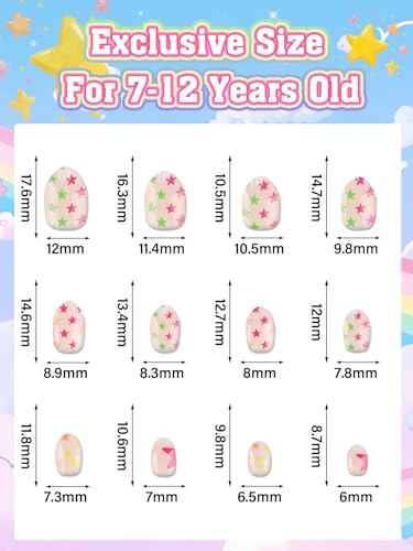 144 Pieces Press on Nails for Kids, EBANKU 6 Pack Kid Fake Nail Cute Colorful Press on Nails for Girls 5-12 Years with Pre- Adhesives