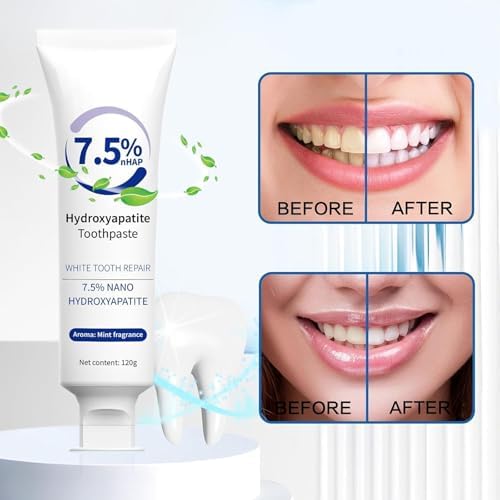 Hydroxyapatite Toothpaste for Enamel Protection and Tooth Strengthening, 7.5% Nano Hydroxyapatite Toothpaste, White Tooth Repair, Gentle Mint, Fresh Breath, Daily Use for Oral Health (2pc)
