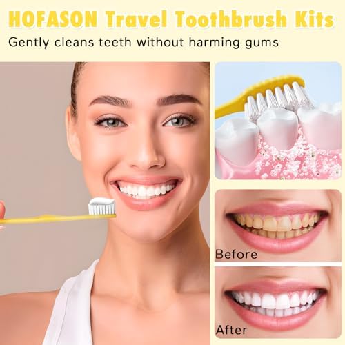 HOFASON Disposable Toothbrushes with Toothpaste Pack of 200, Yellow Hollow Travel Toothbrush Set with 5g Toothpaste Individually Wrapped Toothpaste Bulk for Homeless, Nursing Home, Shelter, Hotel