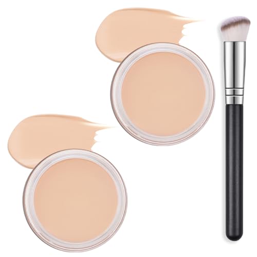 Kaely 2Pcs Pot Concealer Full Coverage Set, Under Eye Brightener Color Correcting Concealer for Dark Circles, Waterproof Foundation Face Makeup Brush Kit, Eye Ring Corrector de ojeras, 02+02