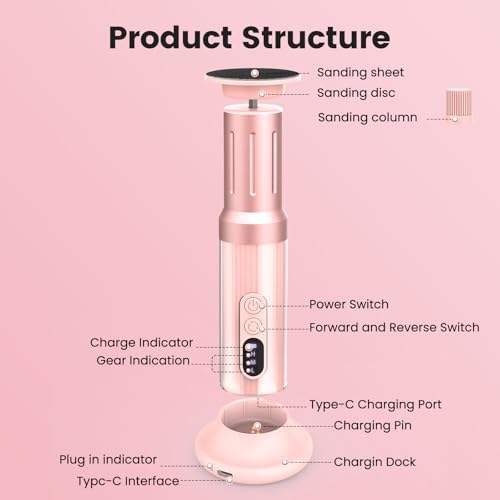 2 in 1 Electric Foot Callus Remover, Rechargeable Electric Callus Remover for Feet with 6 Adjustable Settings, Digital Display Screen Foot File & Nail Drill, Low Noise Foot Scrubber Women Men (Pink)