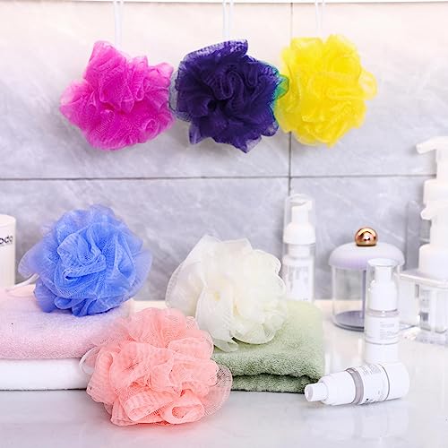 50 Pieces Bath Sponge Shower Loofahs Bulk Bath Luffas Exfoliating Body Scrubber Pack Colorful Mesh Balls Travel Cleaning Wash Puff Bathing Accessories for Kids Women Men Body Wash, 6 Colors