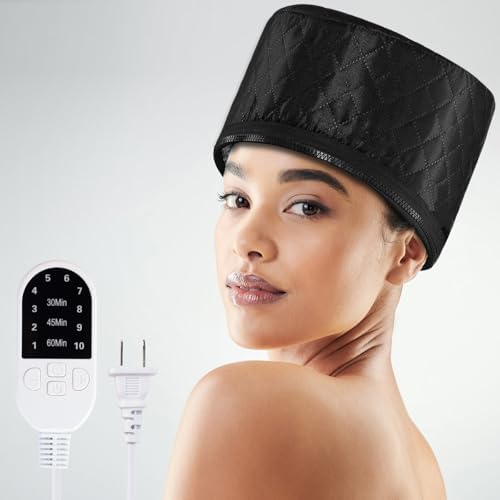 Heat Cap for Deep Conditioning Home Use Hair Steamer for Black Hair SPA Heat Cap for Deep Conditioning 10-Level Quick Heating Hair Steamer for Natural Hair Heating Cap with Timer (Black)