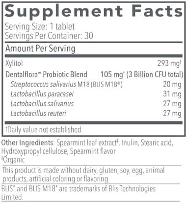 Bio-Botanical Research Dentalflora Oral Probiotic - Supports Oral Microbiome & Teeth Care - Helps Reduce Formation of Dental Plaque - Breath Freshener for Women, Men & Kids (30 Mint Fresh Tablets)