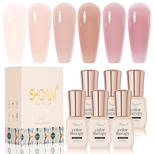 Jelly Nude Gel Nail Polish Set 6 Colors Neutral Sheer Light Pink Purple Gel Polish Kit Translucent Soak off Uv Nail Gel Diy Manicure 2024 New Nail Trend Nail Polish Gift