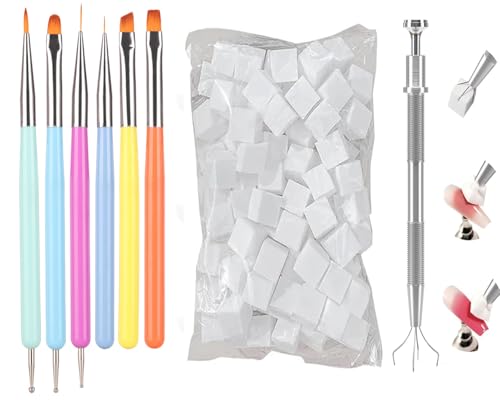 100pcs Sponges with Grabber and Nail Art Brushes, Nail Tools Set for Ombre Gradient Nail Gel Painting Gel Kit Multifunctional Nail Brushes for Nail Design (Brushes Grabber Sponges)
