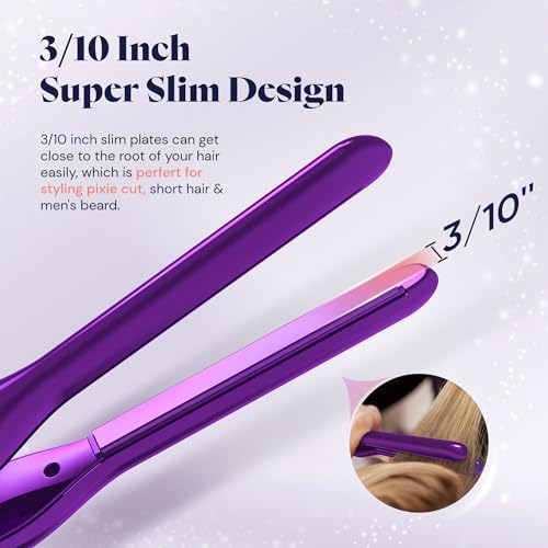 0.3 Inch Super Slim Design Mini Flat Iron for Short Hair, 2 in 1 Hair Straightener and Curler, Dual Voltage PTC and Ceramic Small Flat Iron Hair Straightener
